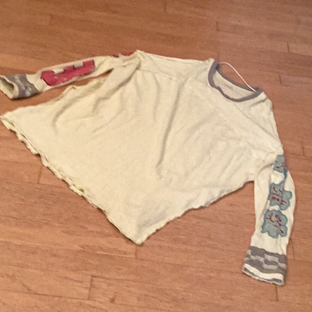 Free People Oversized long sleeves cotton jersey in pale yellow and taupe size M
